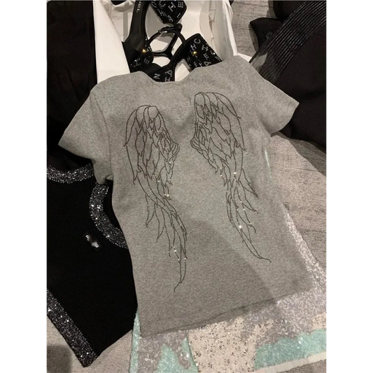 Angel Wings Rhinestone Slim Fit Tee - Best Sellers - T-Shirt - 7