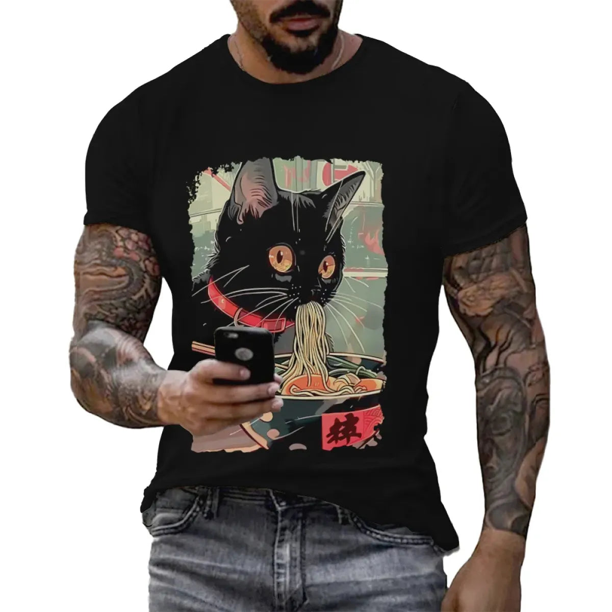 Anime Cat Ramen Graphic T-Shirt - Anime - T-Shirt - 1