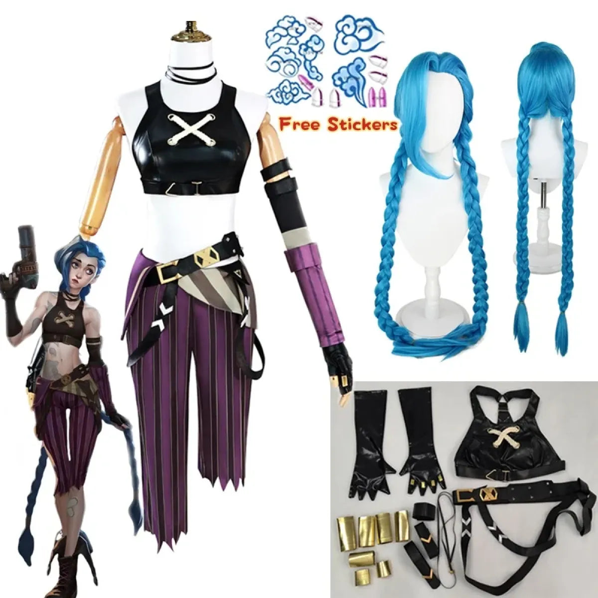 Arcane Jinx Cosplay Costume – LOL Season 2 Loli Outfit with Wig & Accessories - Anime - Sets - 1