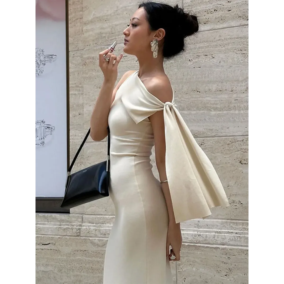 Sweet Asymmetrical Bow Long Dress - All Dresses - Dresses - 1