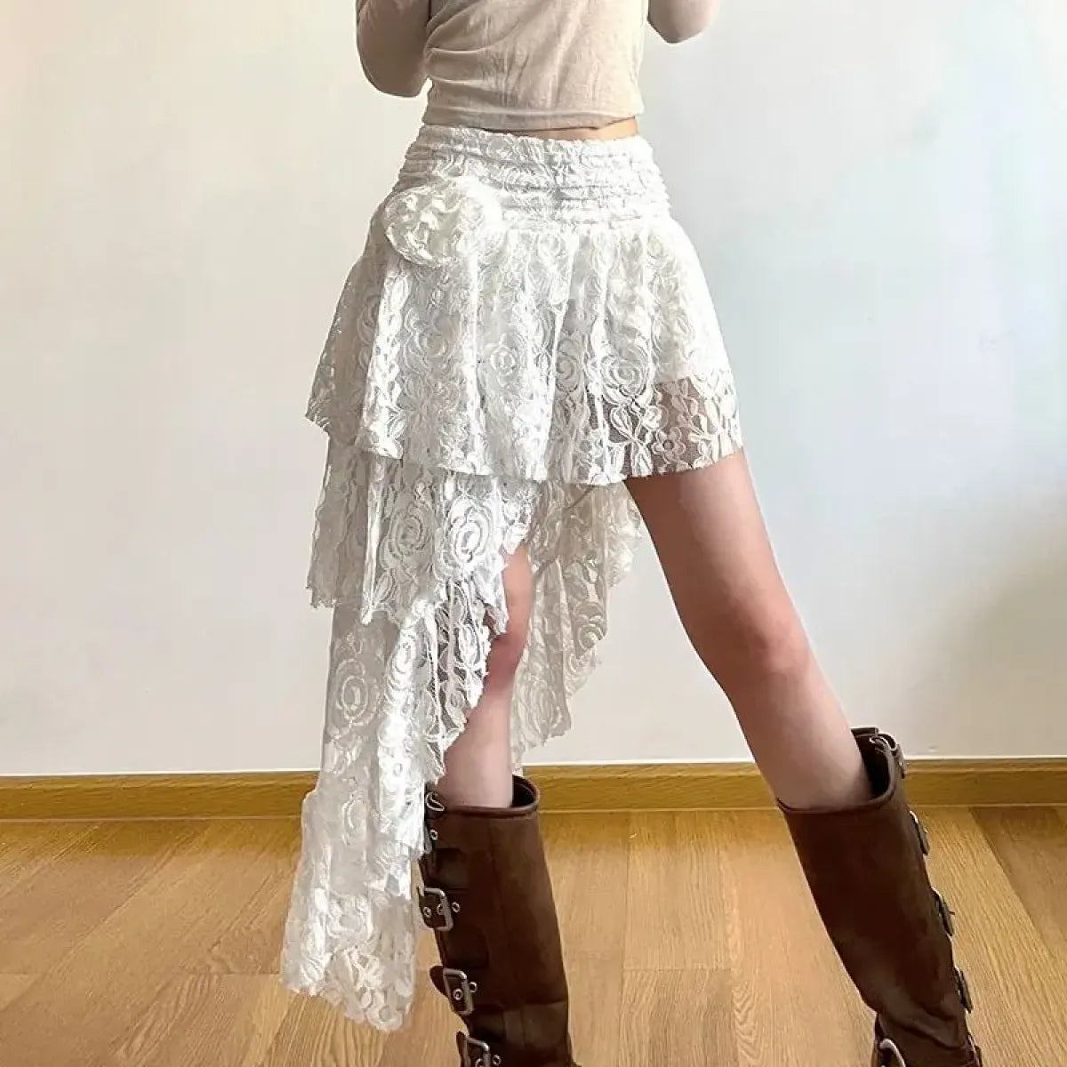 White Asymmetrical Lace Skirt – Fairycore Boho Irregular Skirt - Best Sellers - Skirts - 1