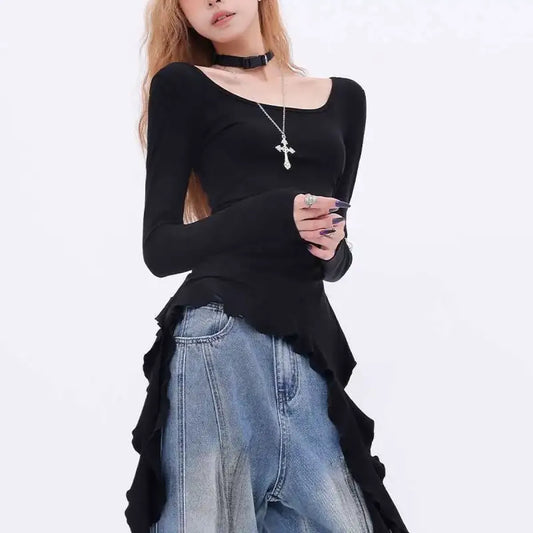 Grunge Asymmetrical Ruffle T-Shirt - Best Sellers - T-Shirt - 1