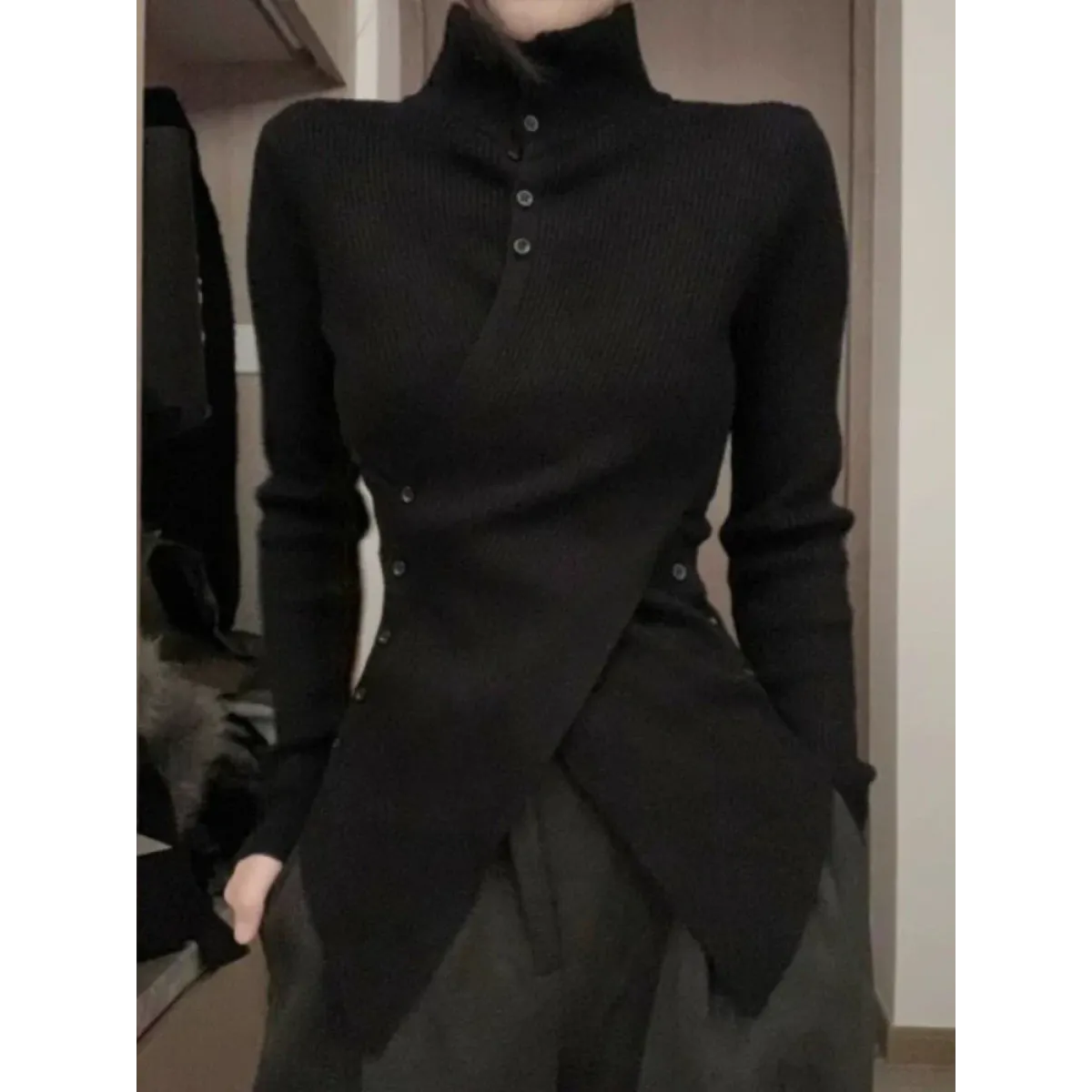 Asymmetrical Turtleneck Slim Knit Sweater - Best Sellers - Sweater / Pullover - 1