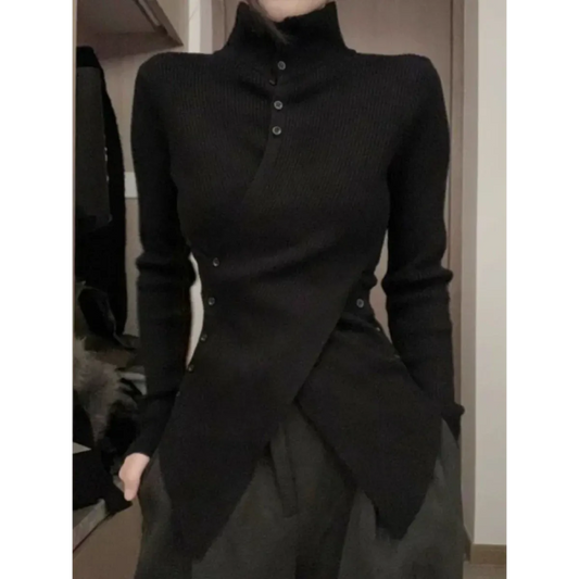 Asymmetrical Turtleneck Slim Knit Sweater - Best Sellers - Sweater / Pullover - 1