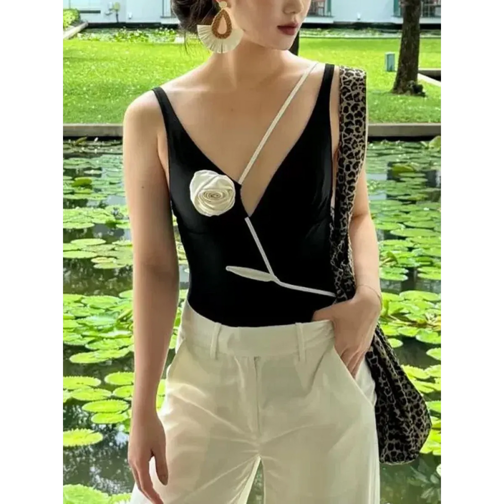 Black Backless 3D Floral One-Piece Swimsuit - Best Sellers - Swimwear - 1