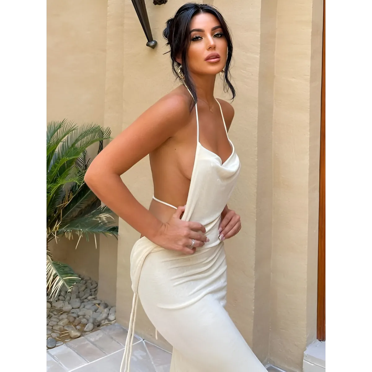 Lace Up Backless Dress - All Dresses - 1