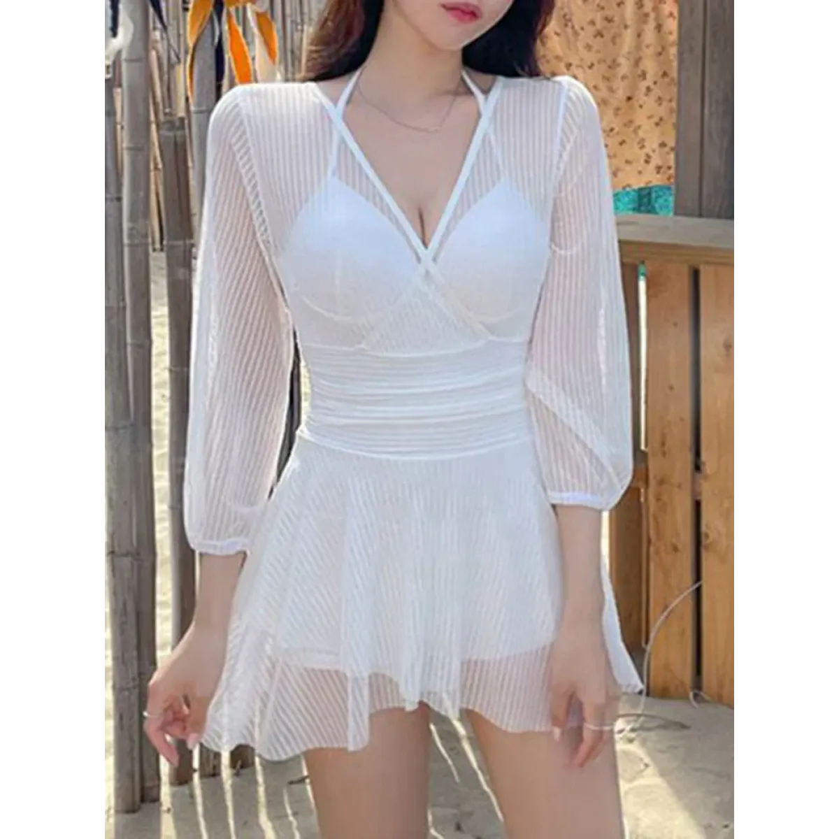 Mesh Low Cut Backless Swimsuit – Korean Beach Dress Biquinis 2025 - All Dresses - Swimwear - 24
