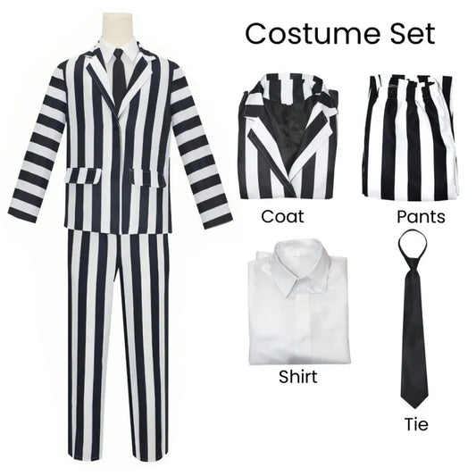 Beetlejuice Cosplay Suit – Black & White Striped Costume Set - Anime - Cosplay - 6
