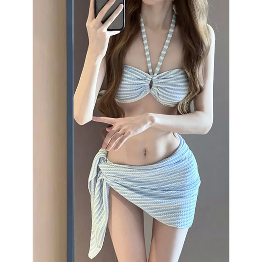 Striped 4-Piece Bikini Set – Halter Top Sarong Cover-Up Summer Swimwear - Best Sellers - Swimwear - 5