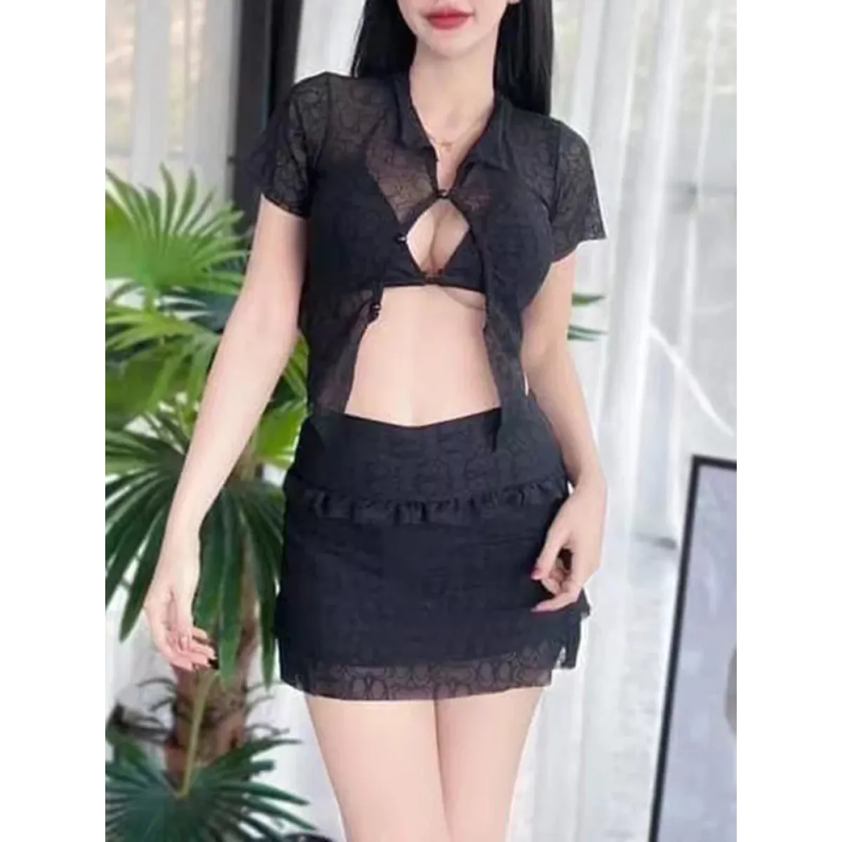 Ruffle Bikini Set – Sheer Short Sleeve Cover-Up with Skirt - Best Sellers - Swimwear - 16