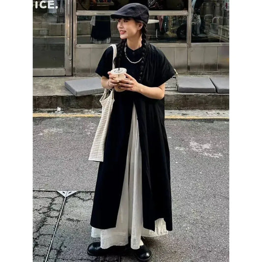 Black Oversized Kimono Shirt Dress – Gothic Casual Summer Style - All Dresses - Short - V-neck - Blouses - 7