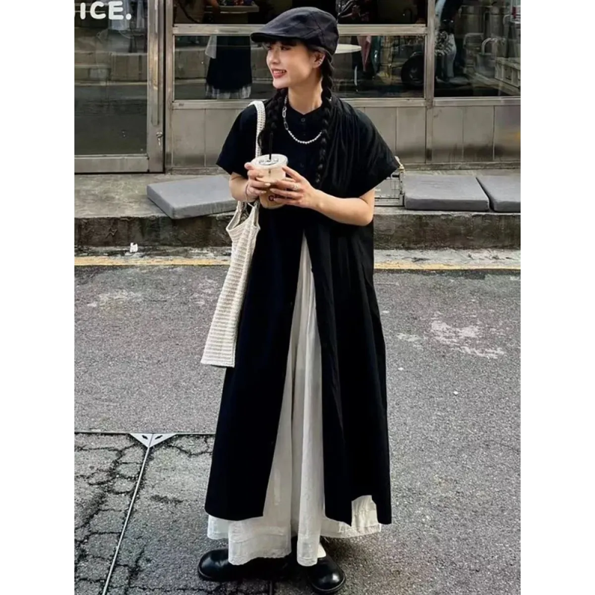 Black Oversized Kimono Shirt Dress – Gothic Casual Summer Style - All Dresses - Short - V-neck - Blouses - 1