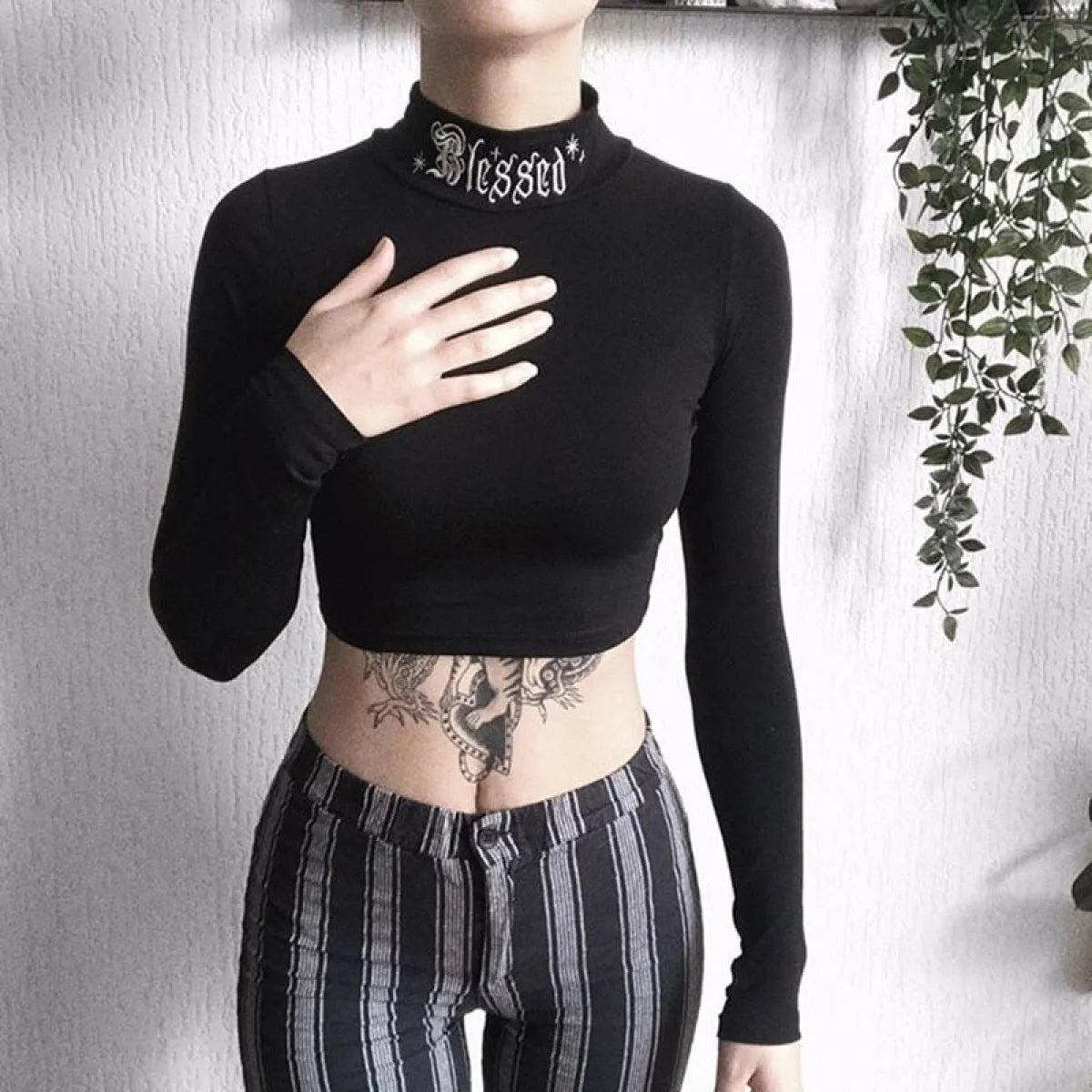 ’Blessed’ Goth Crop Top - Best Sellers - Long - Round - 1
