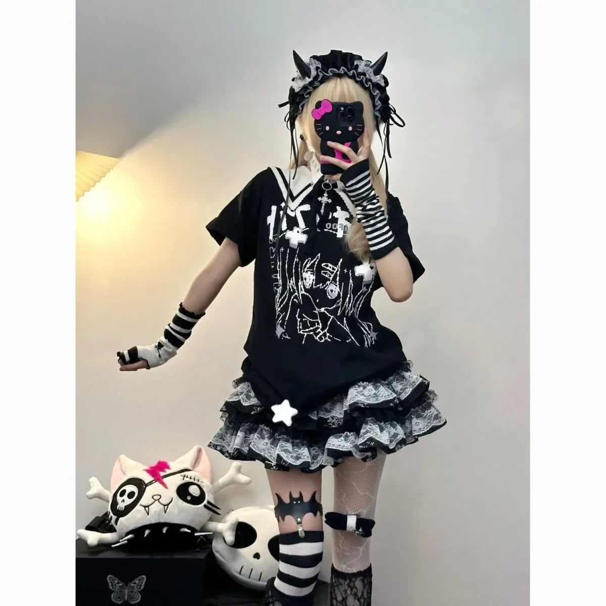 Y2K Punk Lace Mini Skirt – Gothic Layered A-Line Skirt - Best Sellers - Short - Skirts - 1