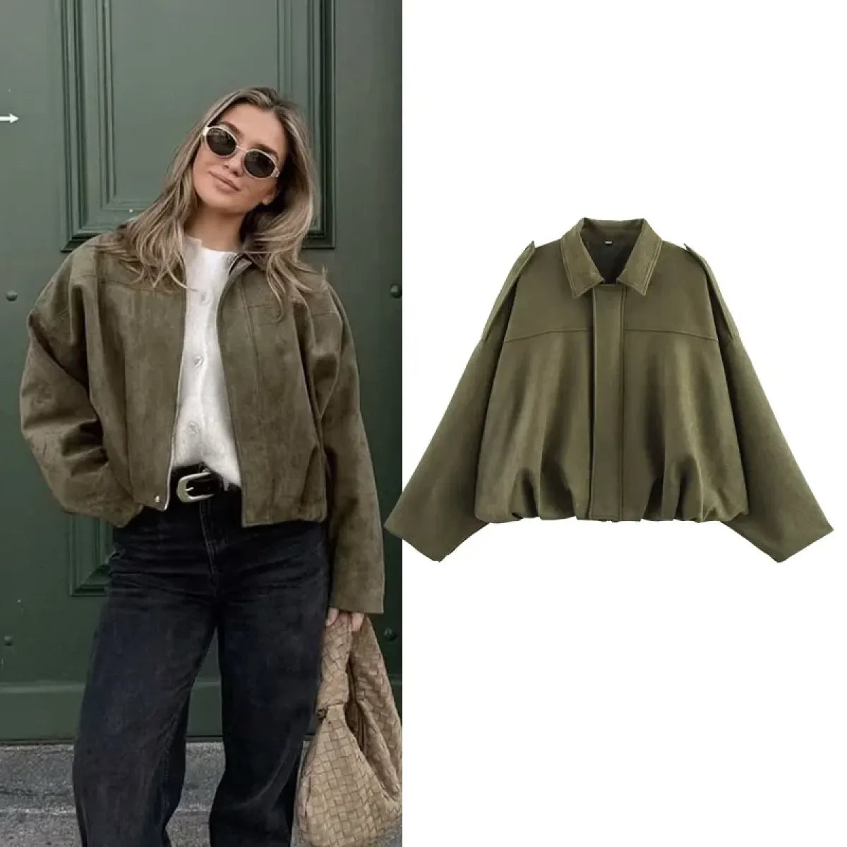 Vintage Loose Bomber Jacket with Turn-Down Collar - Best Sellers - Jacket - 1