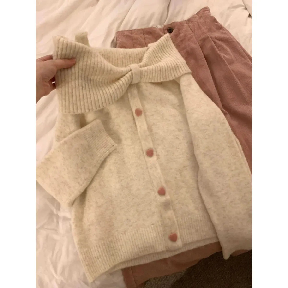 Bow Collar Knit Cardigan – Soft Harajuku Elegant Sweater - Best Sellers - Long - Off-Shoulder - Women’s Sweaters - 1