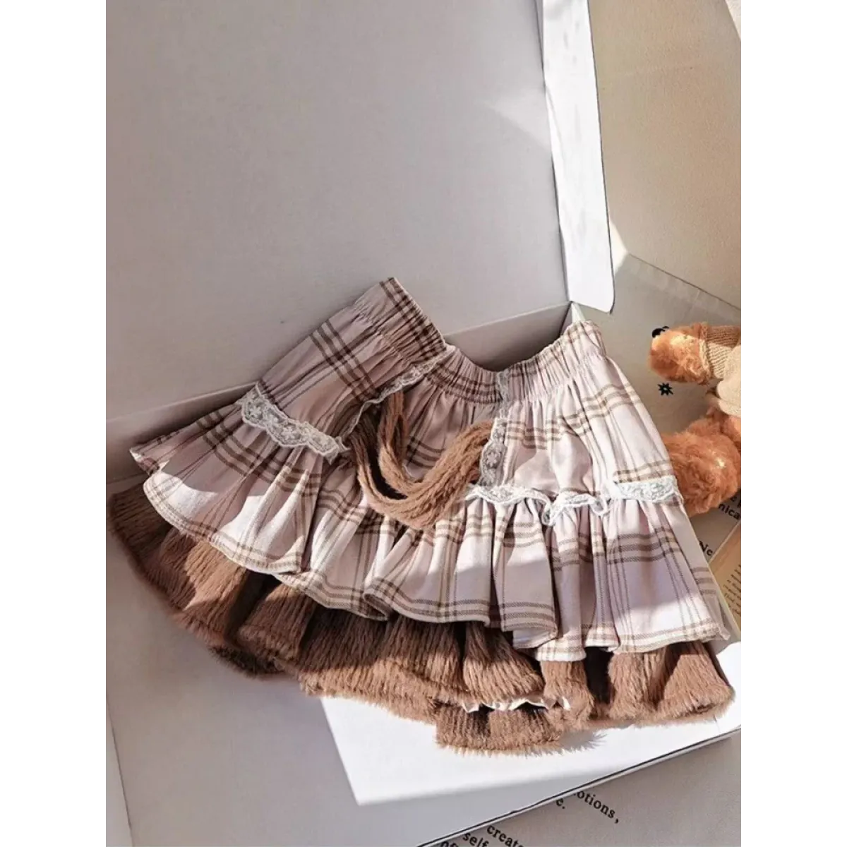 Brown Plaid Ruffle Hem Mini Skirt – Kawaii Harajuku Style - Best Sellers - Skirts - 1
