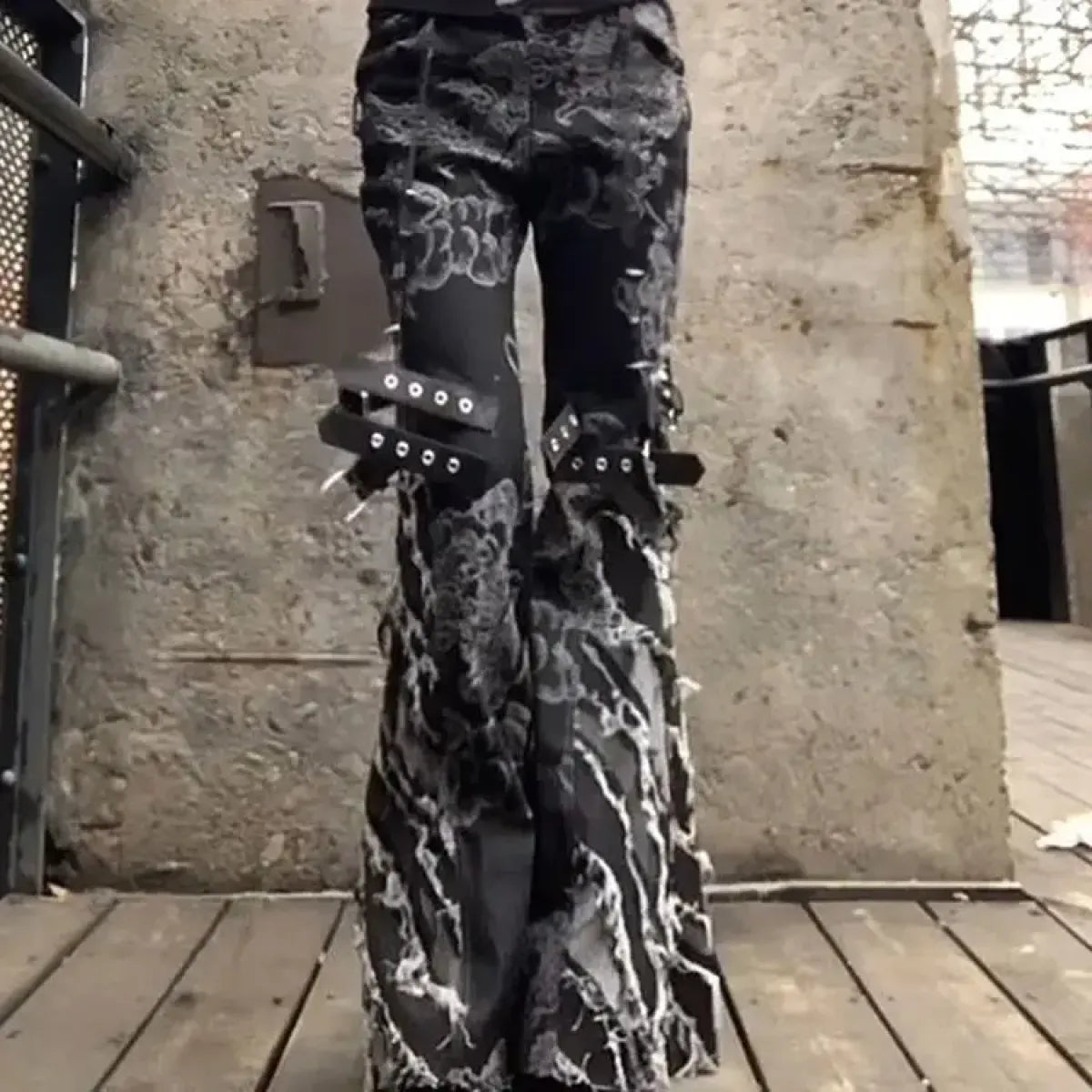 Gothic Y2K Flare Ripped Strap Jeans - Best Sellers - Jeans - 7