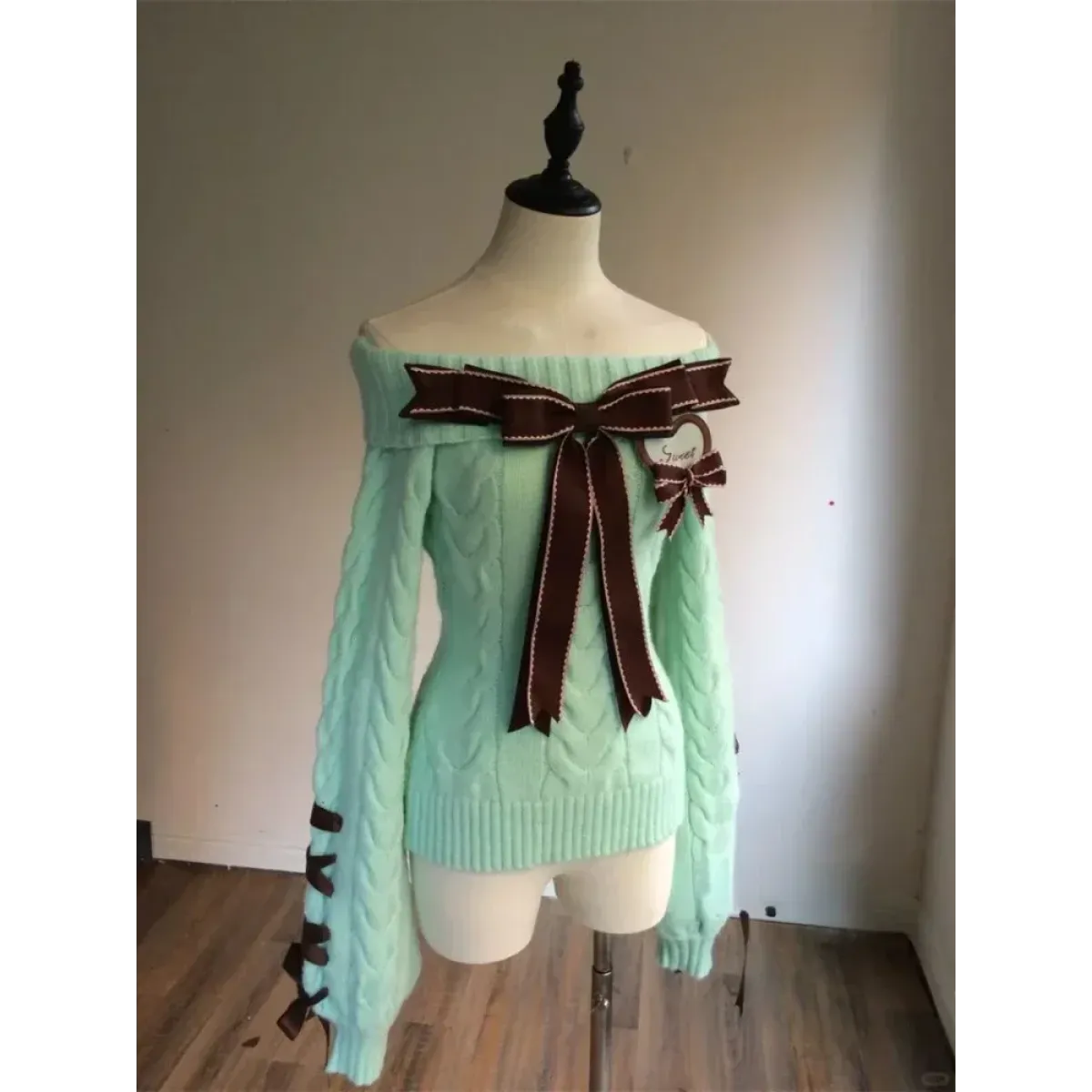 Off-Shoulder Bow Knit Sweater – Lolita E-Girl Style - Best Sellers - Women’s Sweaters - 6