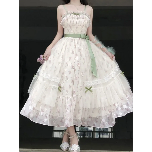 Floral Bow Camisole Dress & Sheer Lace-Up Jacket Set - All Dresses - Sets / Co-ords - 7
