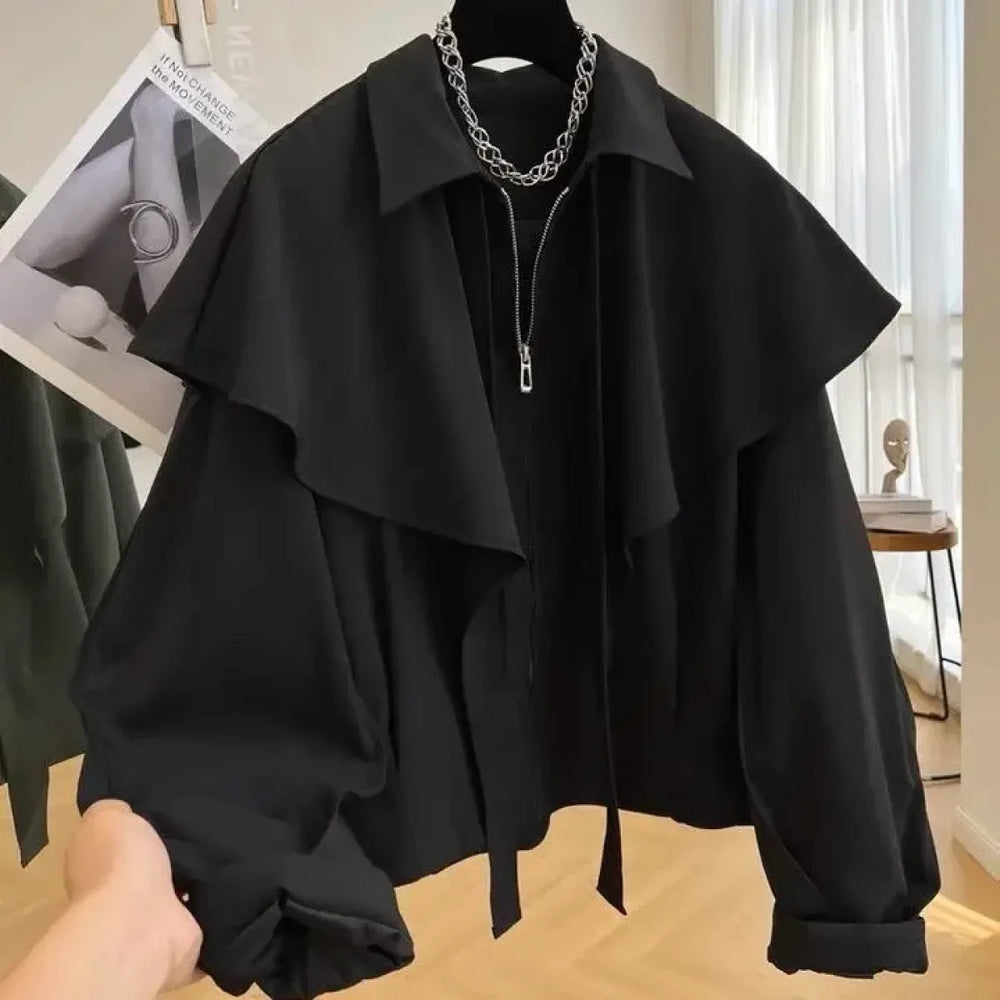 Korean Cloak-Style Cape Jacket with Ruffle Layers - Best Sellers - Jacket - 1