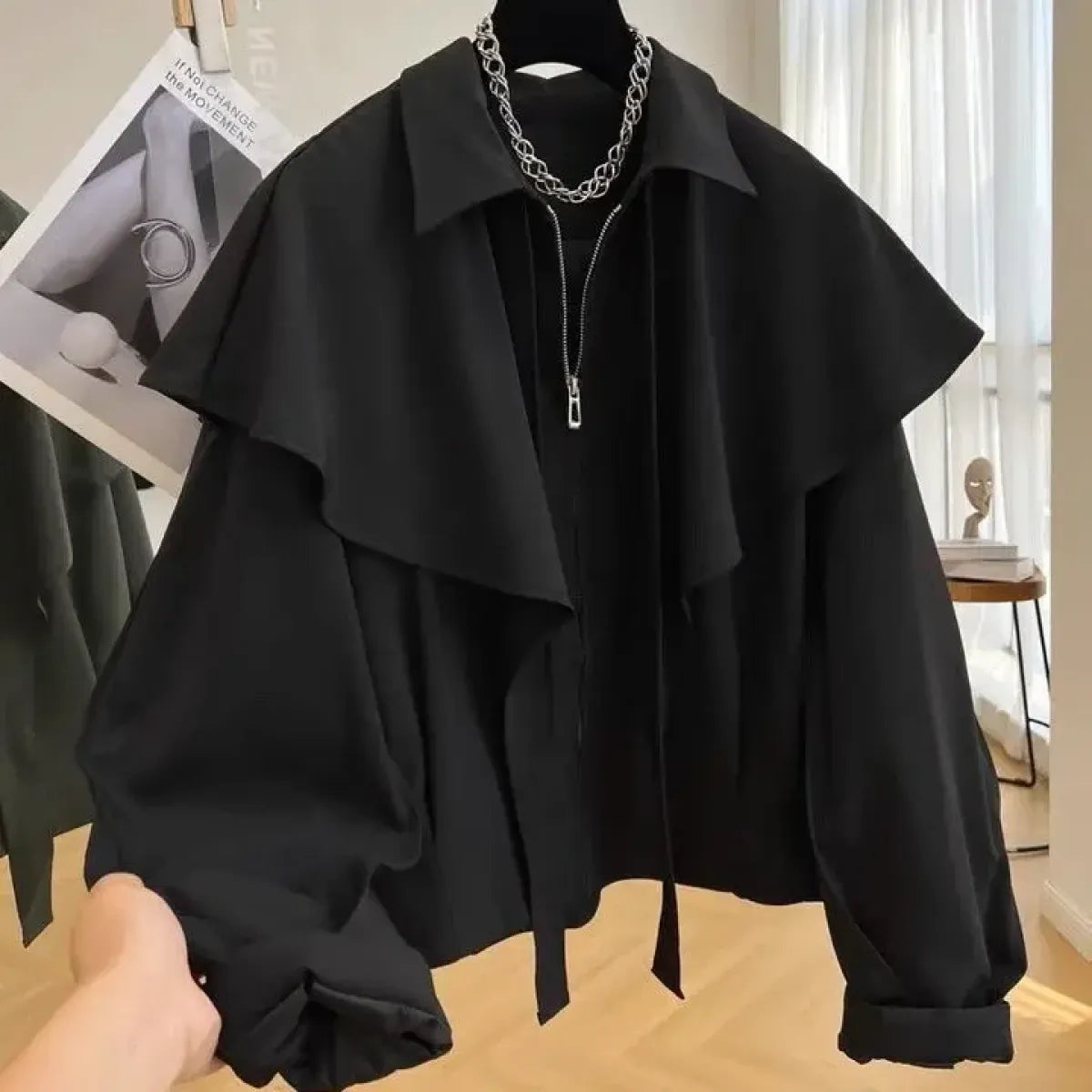 Korean Cloak-Style Cape Jacket with Ruffle Layers - Best Sellers - Jacket - 1