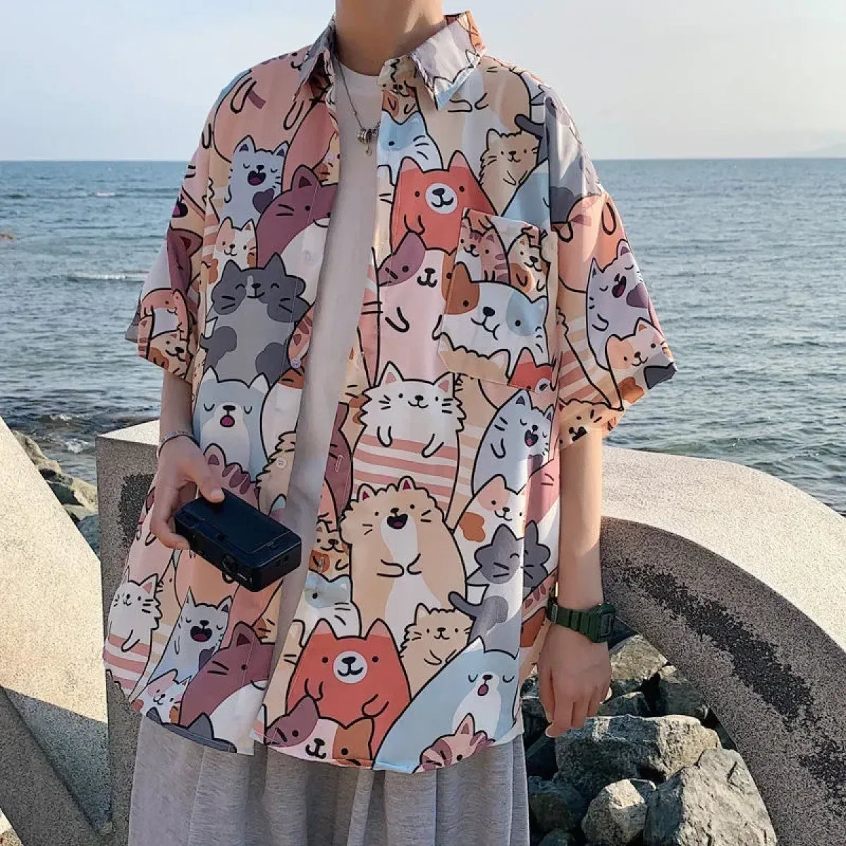 Multicolored Kawaii Cat Print Shirt - Best Sellers - T-Shirts - 1