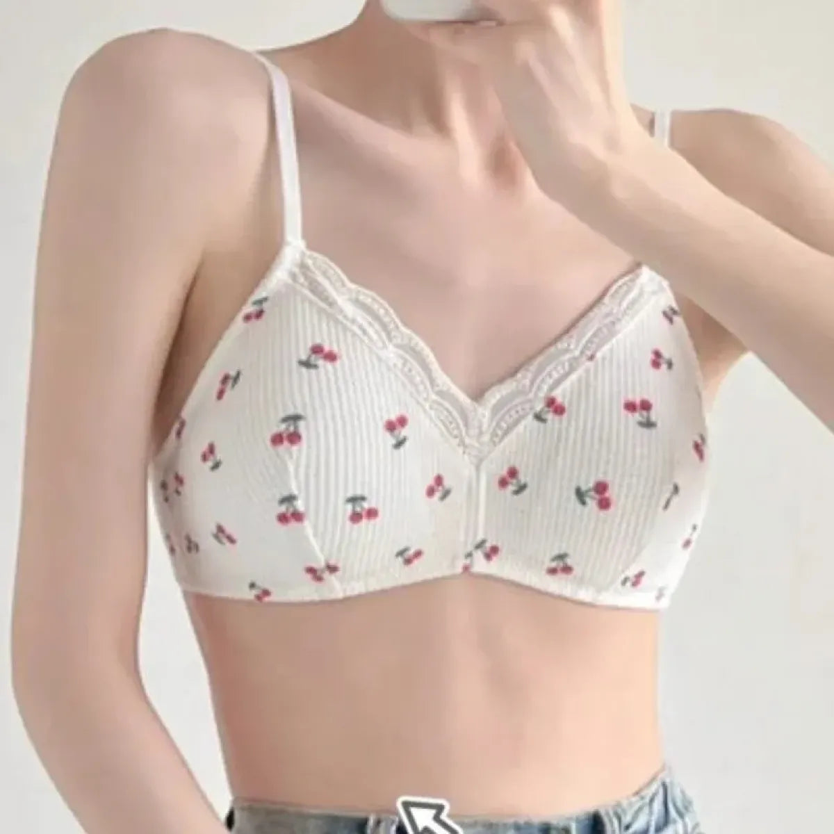Cherry Print Lace Bra – Seamless Wire-Free Breathable Lingerie - Best Sellers - Bra - 1