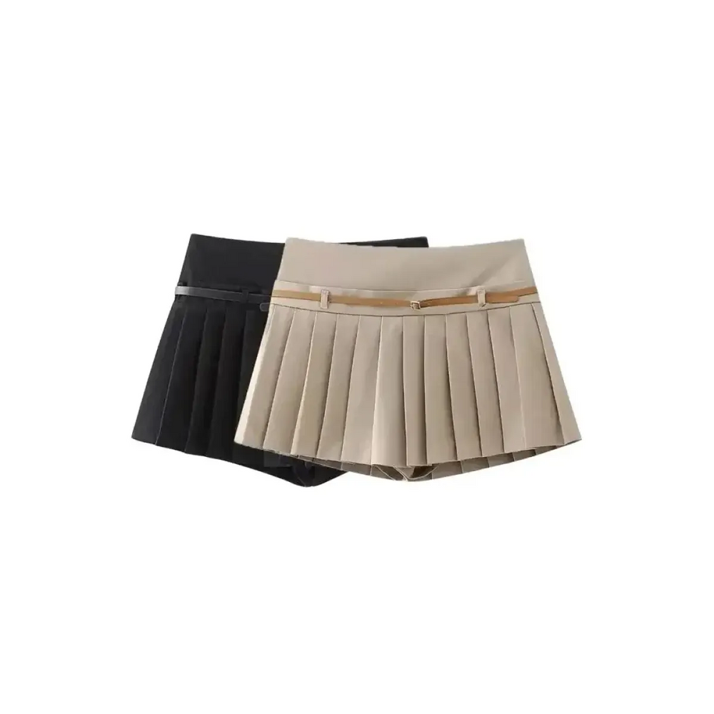 Chic Pleated Skort with Belt & Side Zipper - Best Sellers - Skirt - 1