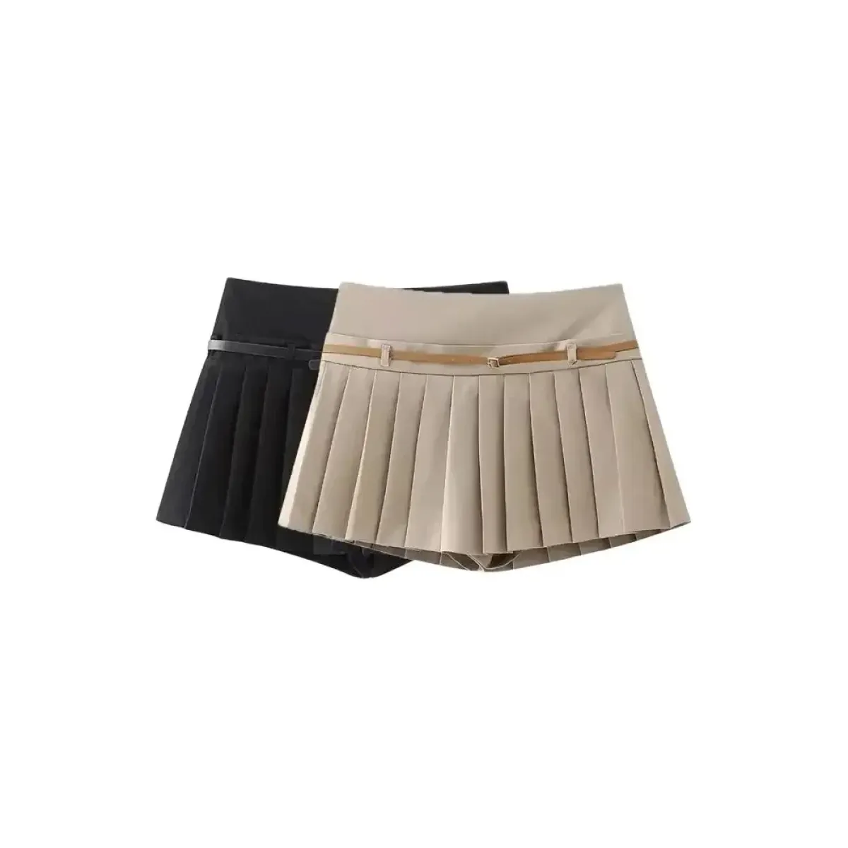 Chic Pleated Skort with Belt & Side Zipper - Best Sellers - Skirt - 1