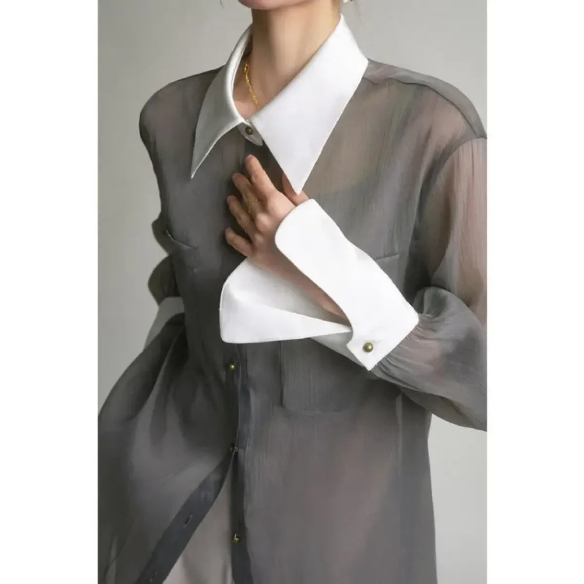 Sheer Contrast Collar Grunge Blouse - Best Sellers - Blouse - 1