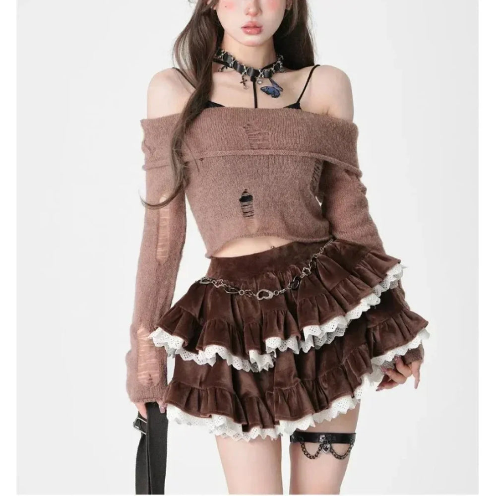 Sweet Lace Ruffle Corduroy Skirt - Best Sellers - Mini Skirts - 1