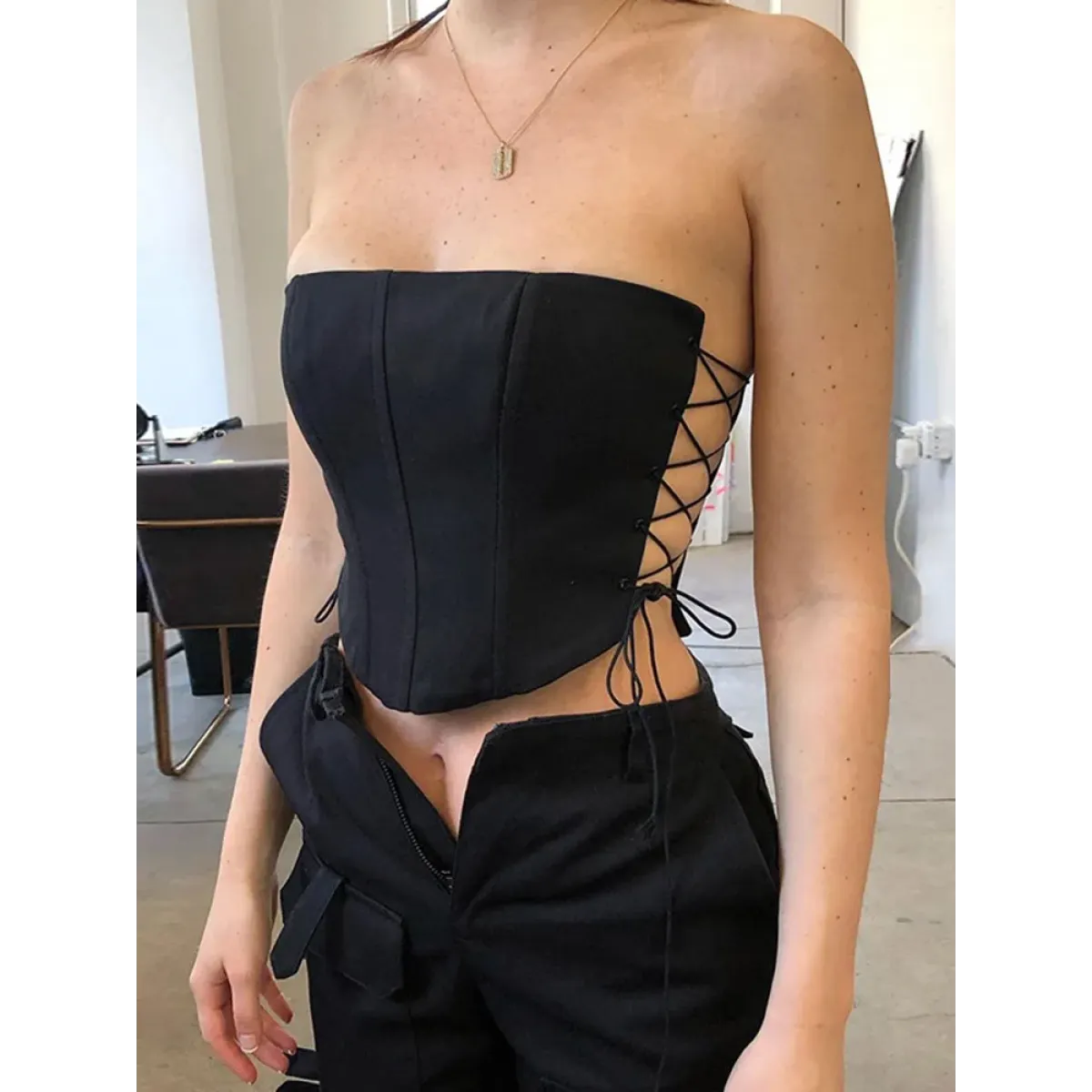 Strapless Gothic Lace-Up Corset Crop Top - Best Sellers - Crop Tops - 1
