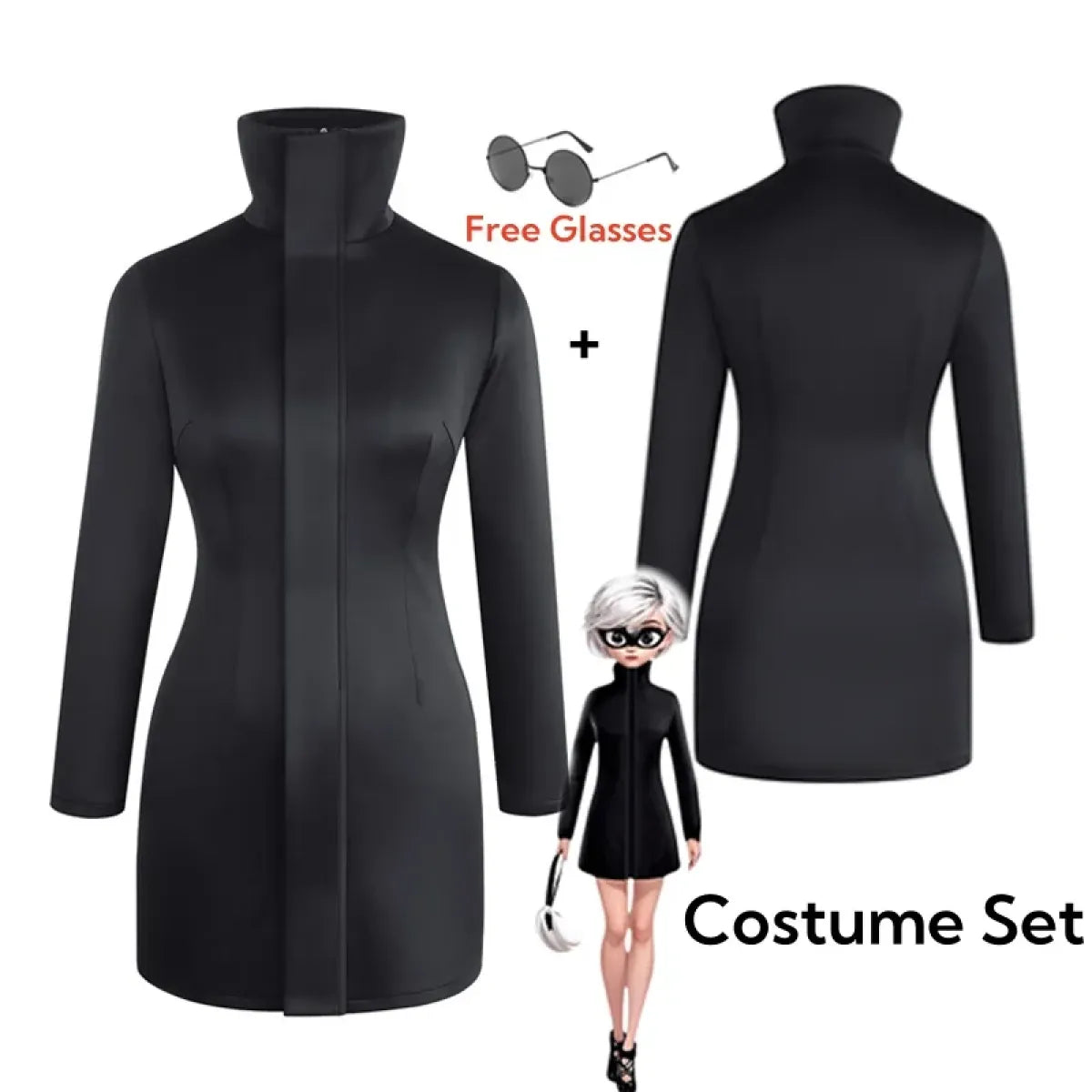 Gojo-Inspired Bodycon Cosplay Dress – Stretch Fit with Glasses Set - All Dresses - Sets - 13