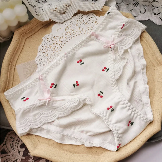 Cotton Lace Low Waist Panties with Fruit Print & Bows – Kawaii Lingerie - Best Sellers - Lingerie - 7