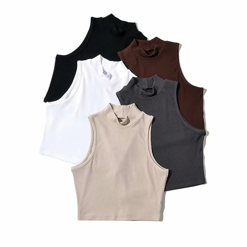 Harajuku Ribbed High Neck Crop Tank - Best Sellers - Tops - 1