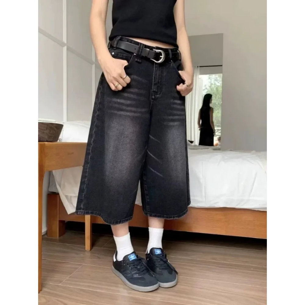 Vintage Y2K Black Wide-Leg Culotte Jeans - Best Sellers - Jeans - 1
