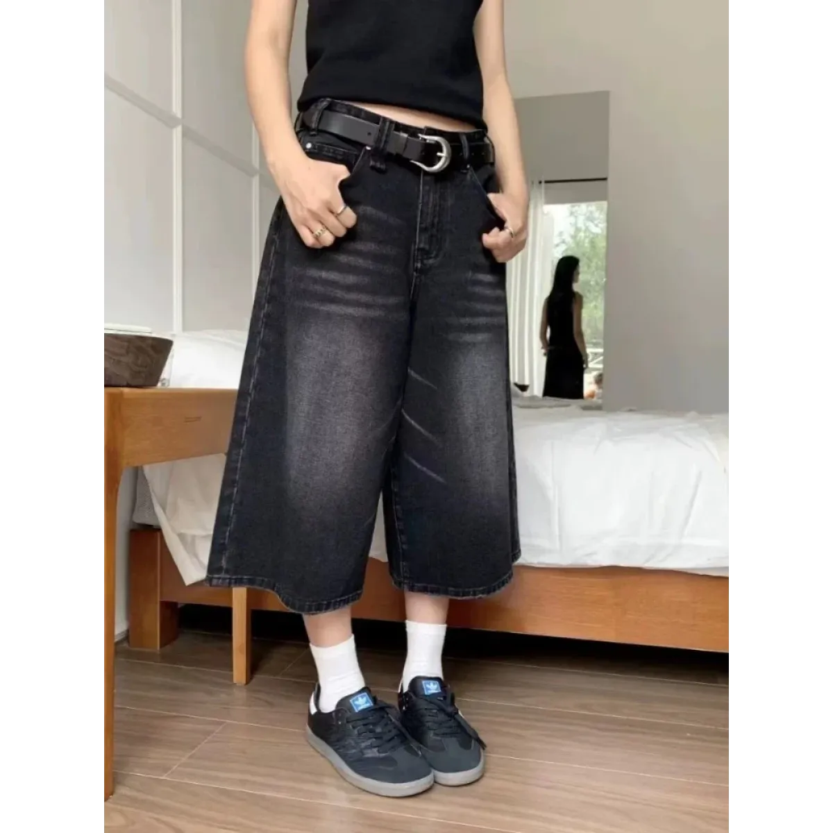 Vintage Y2K Black Wide-Leg Culotte Jeans - Best Sellers - Jeans - 1