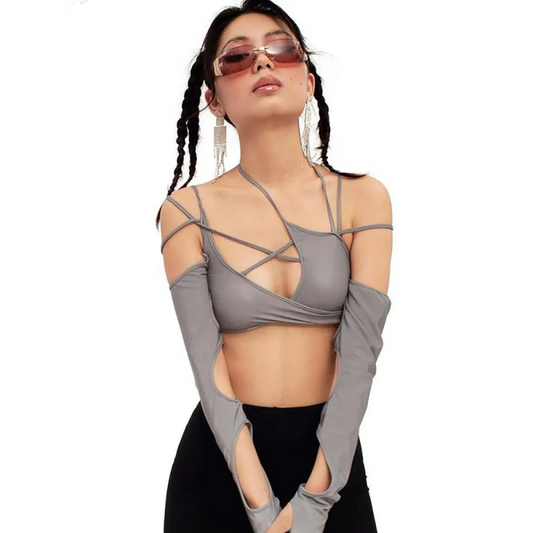 Cyber Punk Long Sleeve Crop Top - Best Sellers - 43