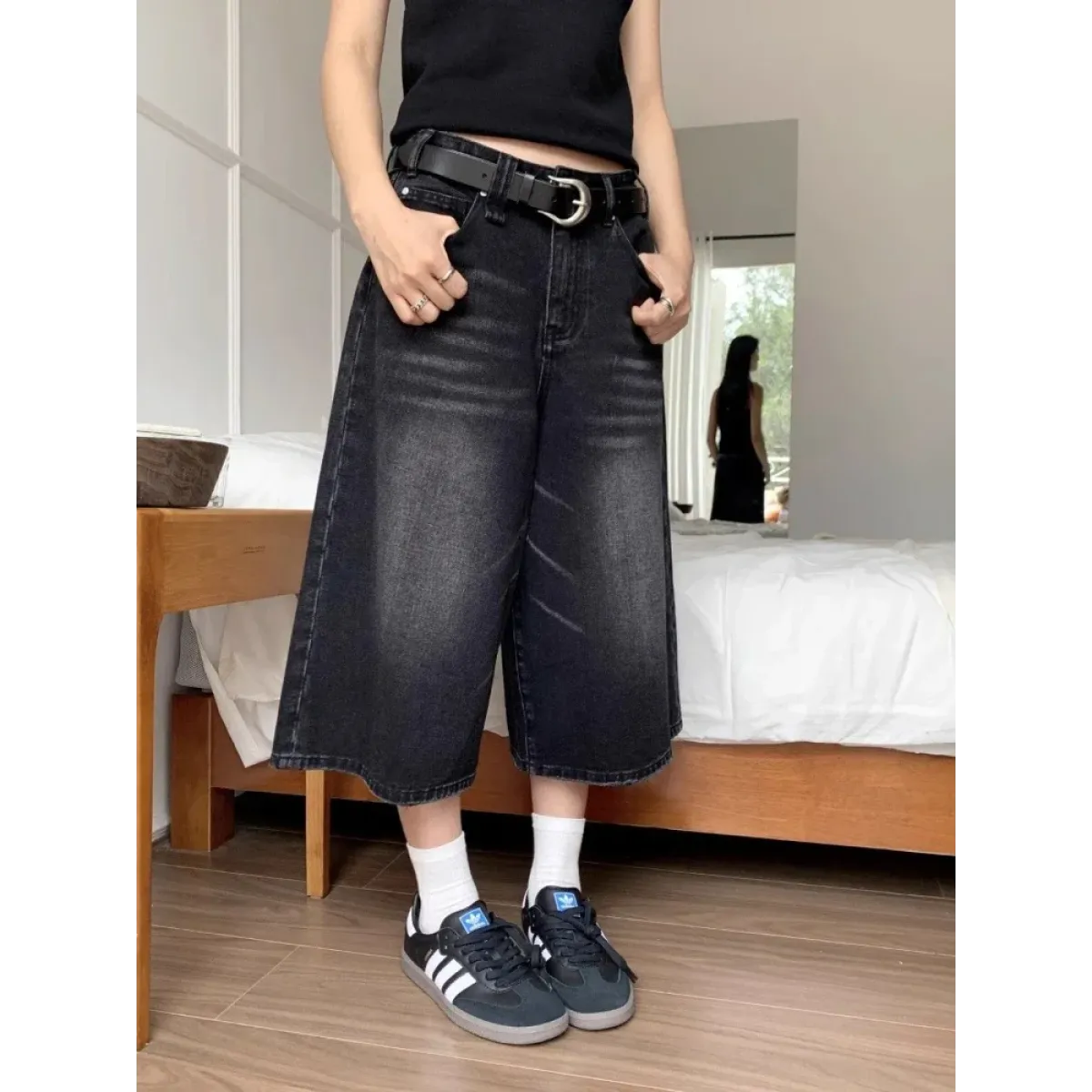 Vintage Washed Wide Leg Denim Culottes - Best Sellers - Women’s Pants - 1