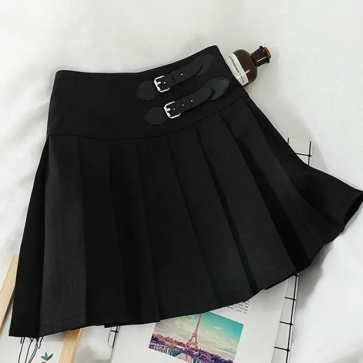 Harajuku Double Belt Pleated Tennis Skirt (Grey/Black) - Best Sellers - 1