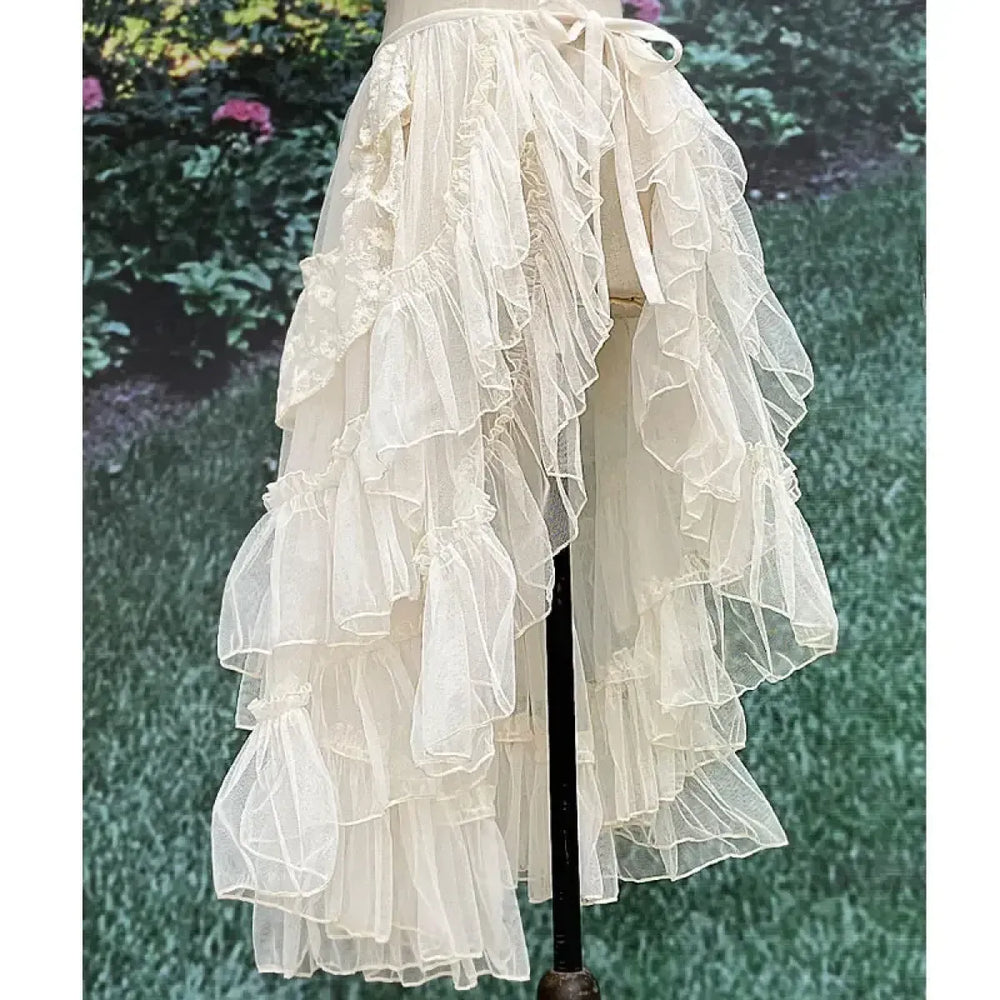 Double-Layered Waist Curtain Skirt - Asymmetrical Ruffle High-Low Cover-Up - Best Sellers - 1