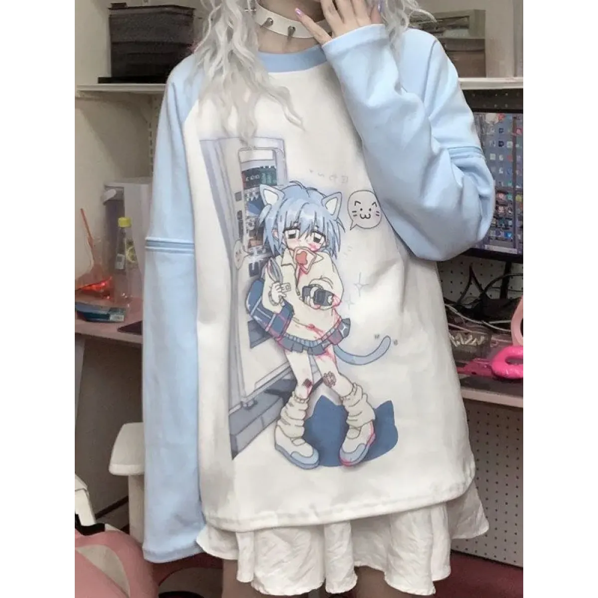 Dreamy Detachable Sleeve Tee – Kawaii Cat & Anime Harajuku Style Top - Anime - Long - Round - 1