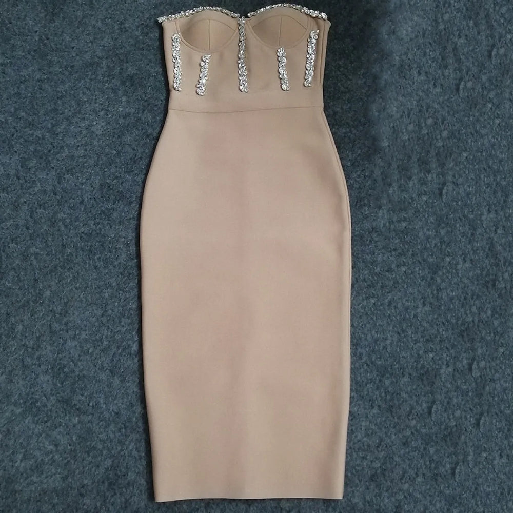 Elegant Beading Party Midi Dress - All Dresses - 1
