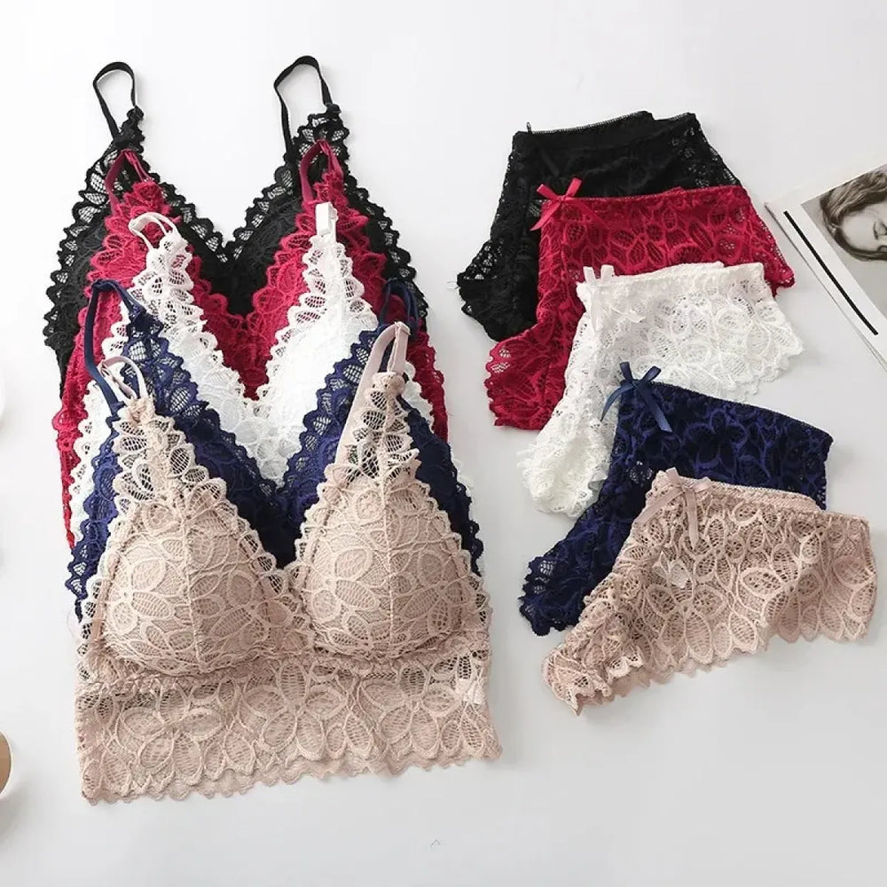 Lace Bra and Panty Set – Seamless Wire-Free Embroidered Lingerie - Best Sellers - Lingerie Sets - 1
