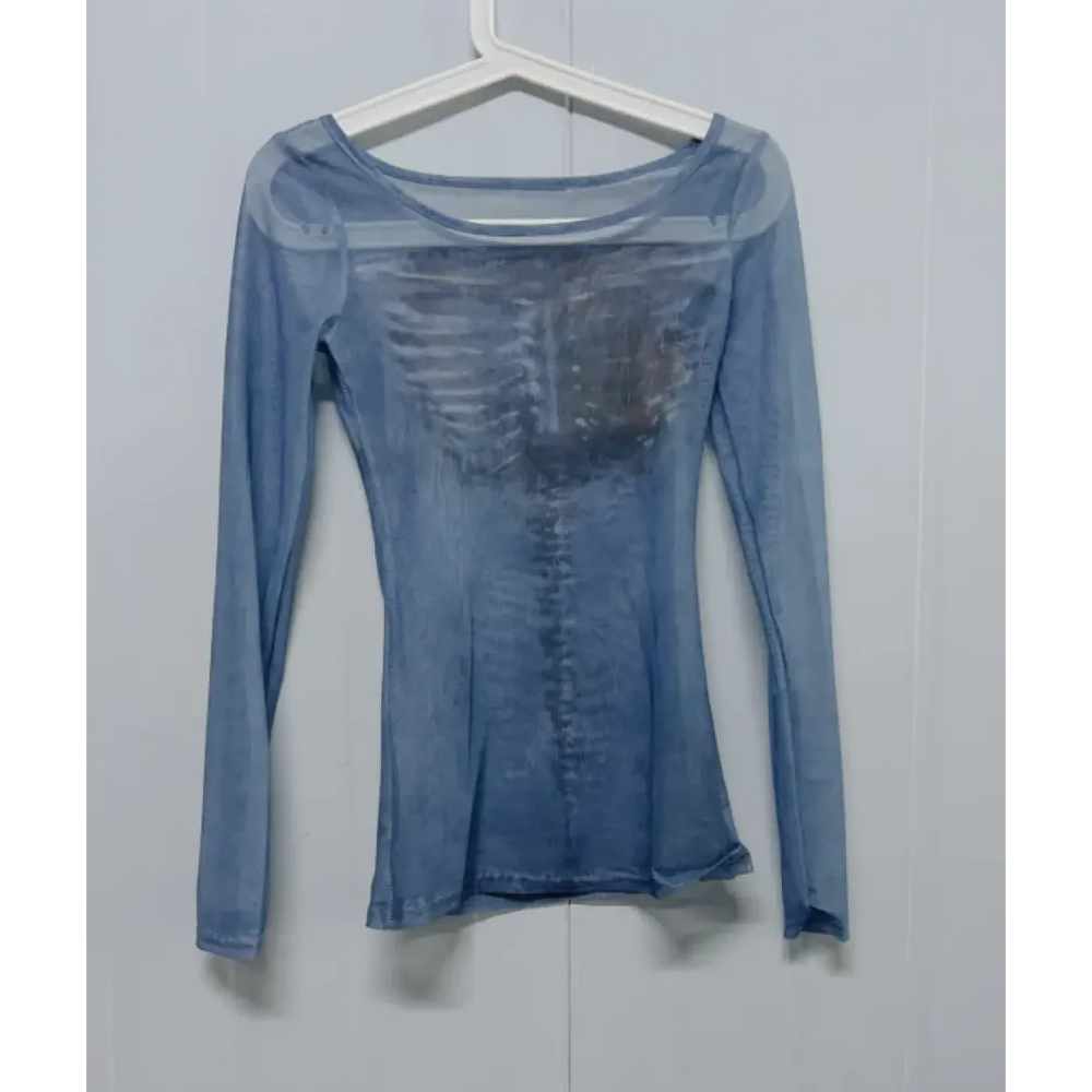 Sheer Skeleton Print Harajuku Top – Fairy Grunge Y2K Slim Fit - Best Sellers - T-Shirts - 1