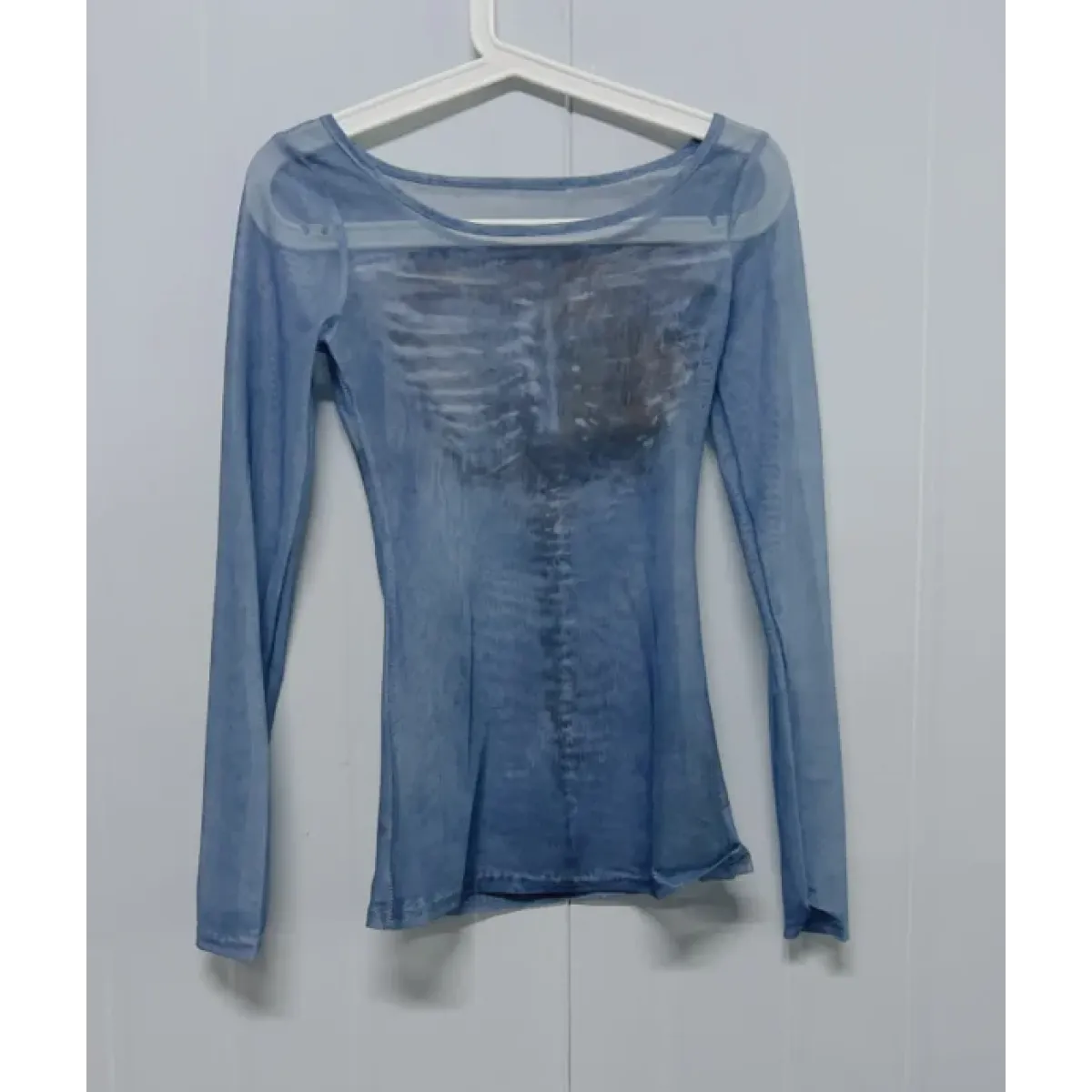 Sheer Skeleton Print Harajuku Top – Fairy Grunge Y2K Slim Fit - Best Sellers - T-Shirts - 1