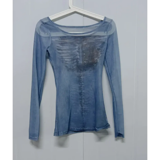 Sheer Skeleton Print Harajuku Top – Fairy Grunge Y2K Slim Fit - Best Sellers - T-Shirts - 6