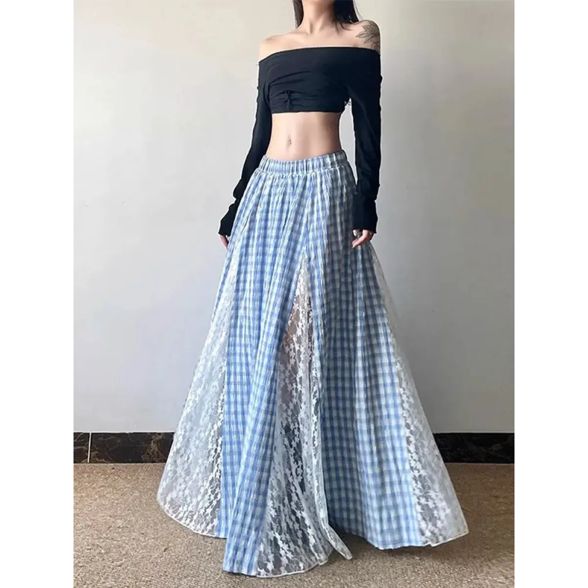 Fairycore Lace Plaid Long Skirt - Best Sellers - Skirts - 1