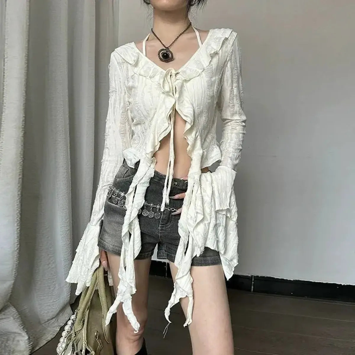 Fairycore Ruffle Lace Up Cardigan - Best Sellers - Cardigans - 1